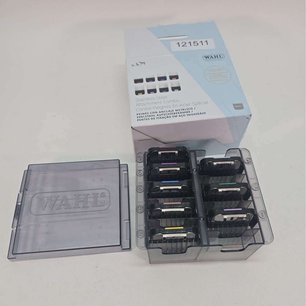 Wahl Stainless Steel Attachment Comb Set 8 Pc w/ Organizer 3027902 New Open Box